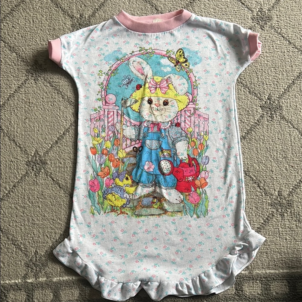 Adorable Vintage Pink Bunny Kids Nightgown